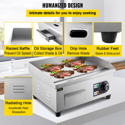 010179788823 - 14" Stainless Steel Electric Griddle for Home & Restaurant Use