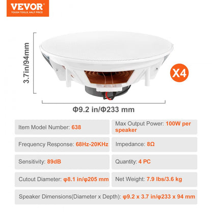 638 - 8-Inch Ceiling Speakers - 100W High-Def Audio Experience