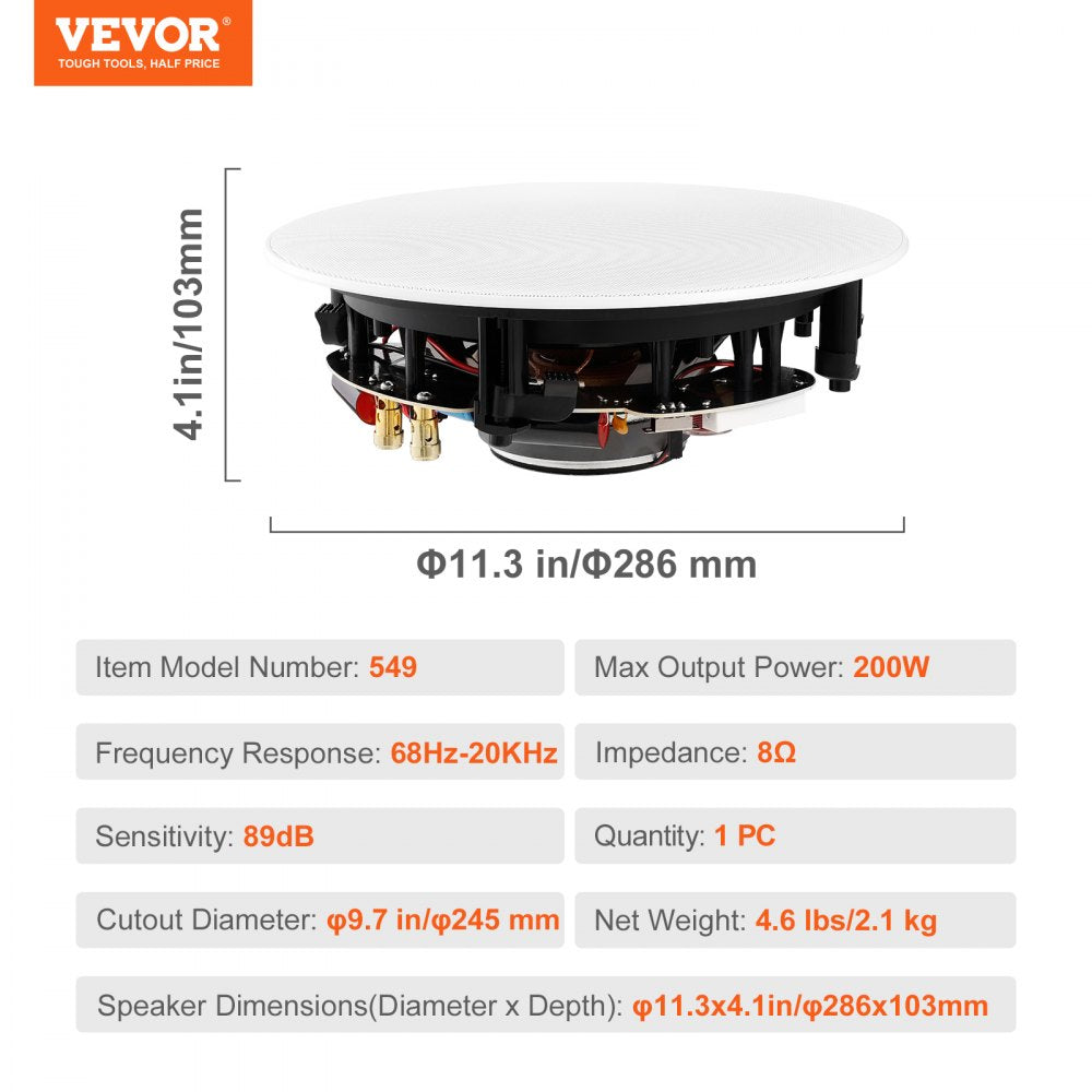 549 - 200W VEVOR 8-Inch Ceiling Speakers for Indoor/Outdoor Use