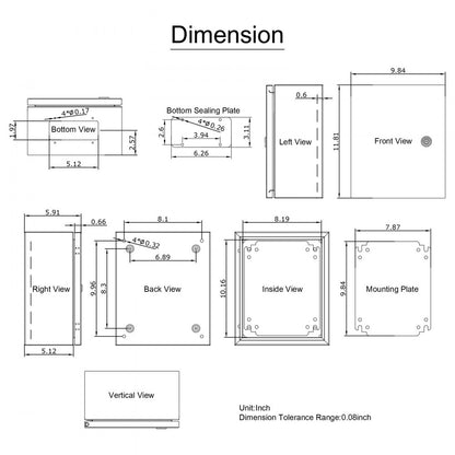 SP-B3 302515 - 12"x10"x6" VEVOR Stainless Steel Weatherproof Enclosure