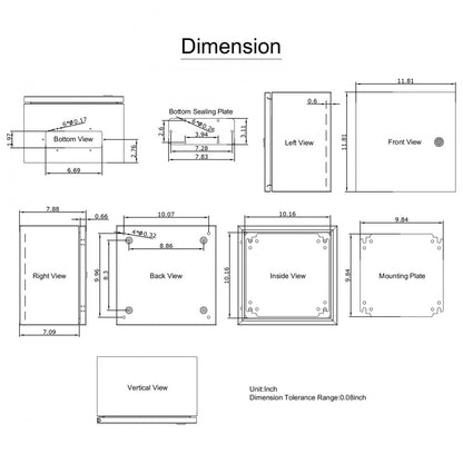 SP-B3 303020 - 12"x12"x8" NEMA 4 Enclosure, Waterproof Stainless Steel