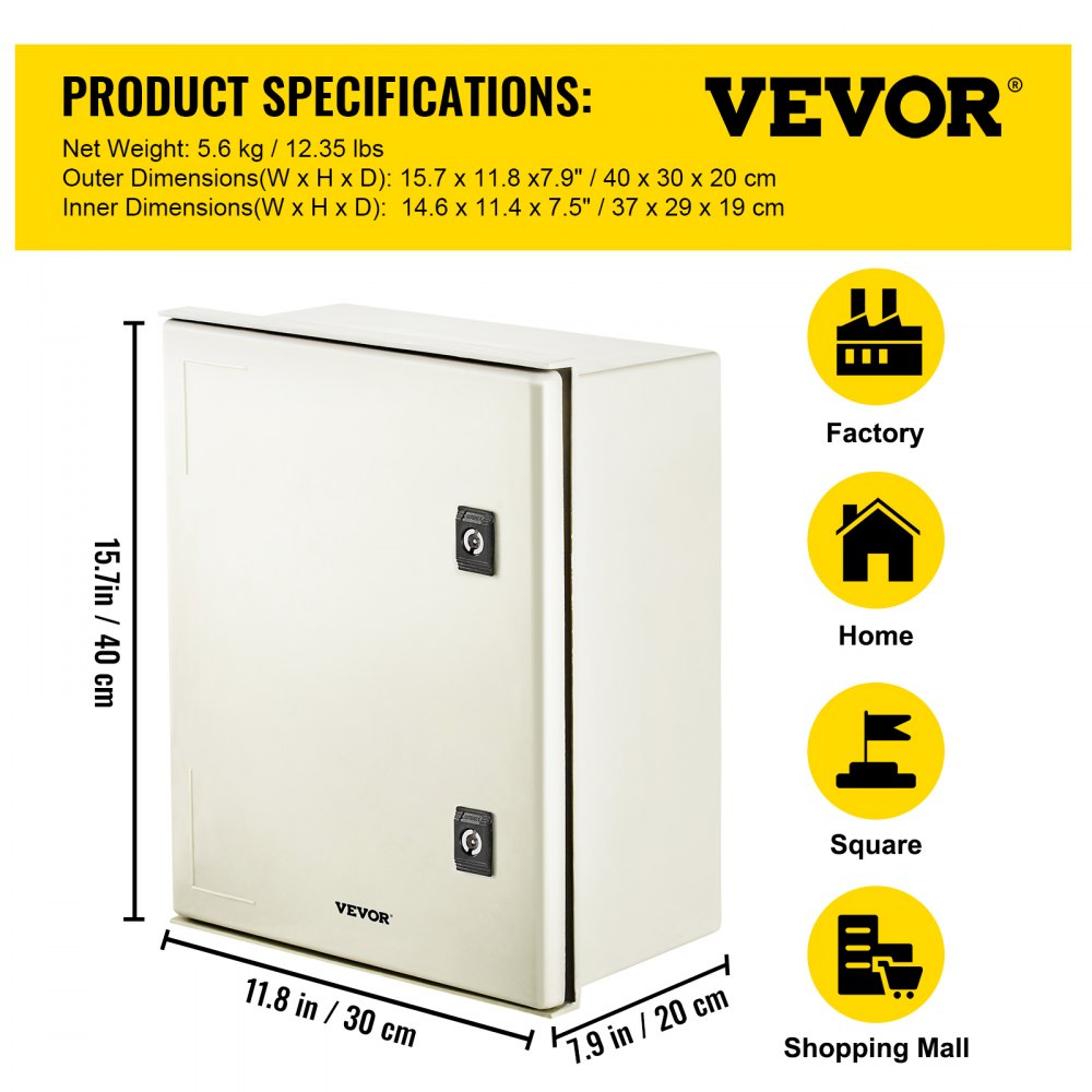 010572946316 - VEVOR NEMA Enclosure IP66, 15.7 x 11.8 x 7.9 inches