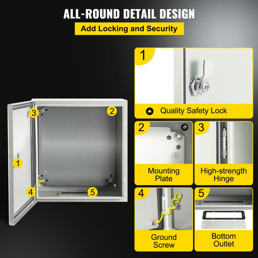 SPT - IP66 NEMA Steel Enclosure 8"x8"x6" with Lock and Backplate