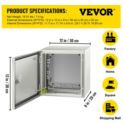 SPT - 12"x12"x8" Durable NEMA Steel Enclosure, Lockable & Powder Coated