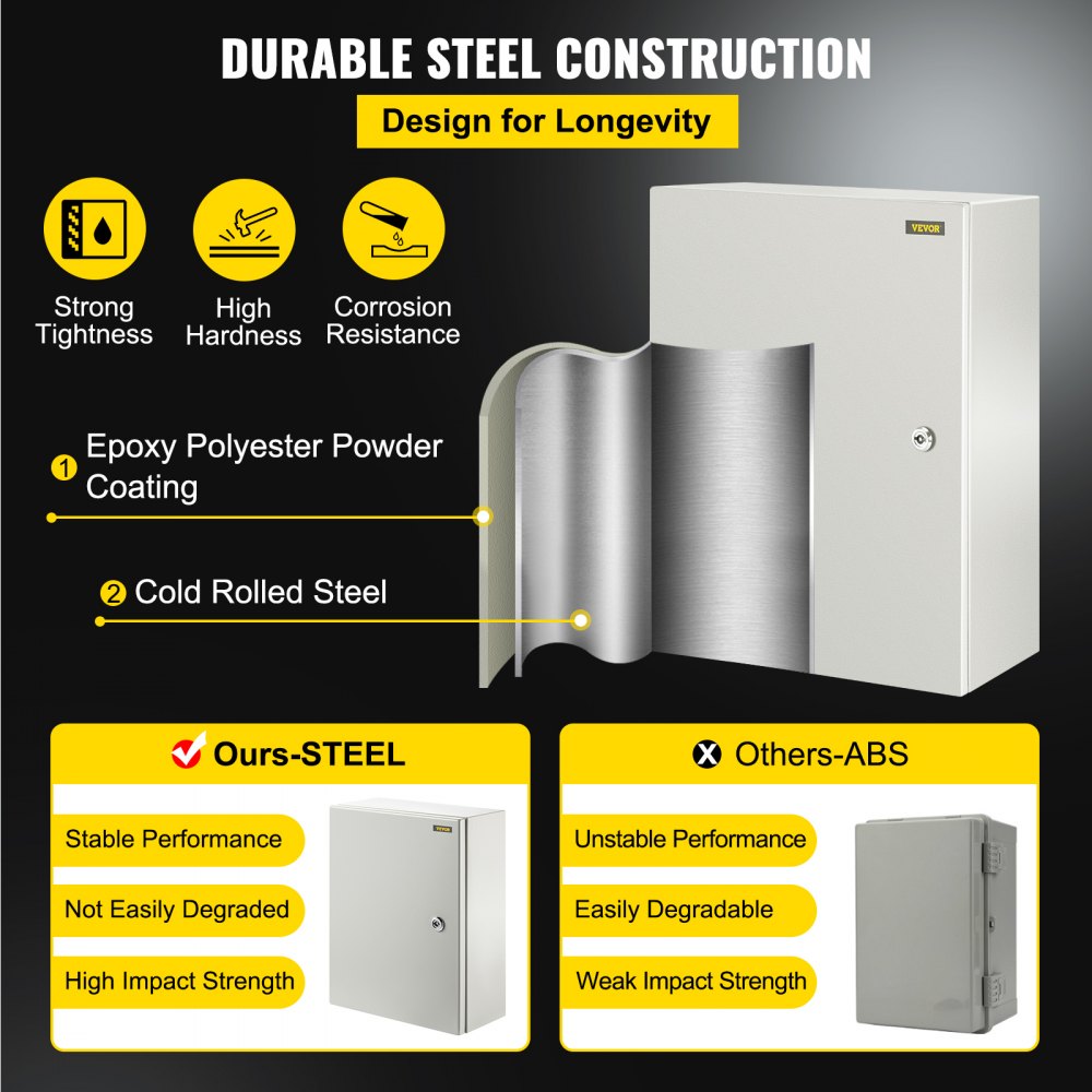 SPT - 16'' x 12'' VEVOR Carbon Steel Weather-Resistant Enclosure Box