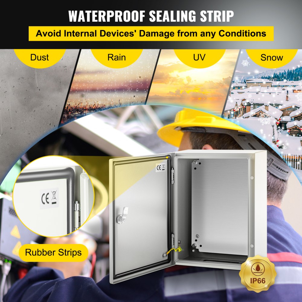 SPT - 16'' x 12'' VEVOR Carbon Steel Weather-Resistant Enclosure Box