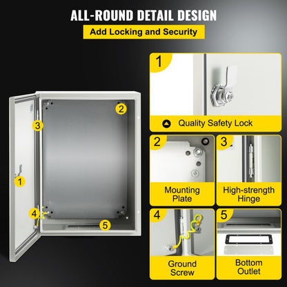 SPT - 16'' x 12'' VEVOR Carbon Steel Weather-Resistant Enclosure Box