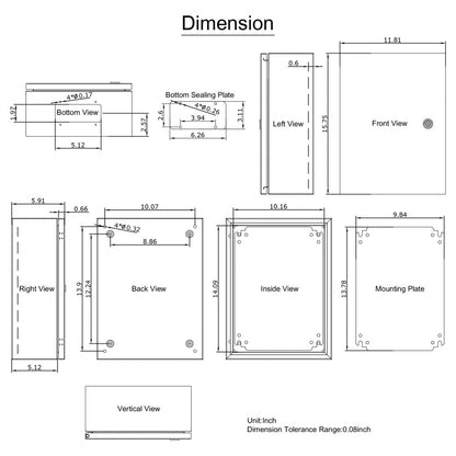 SPT - 16'' x 12'' VEVOR Carbon Steel Weather-Resistant Enclosure Box