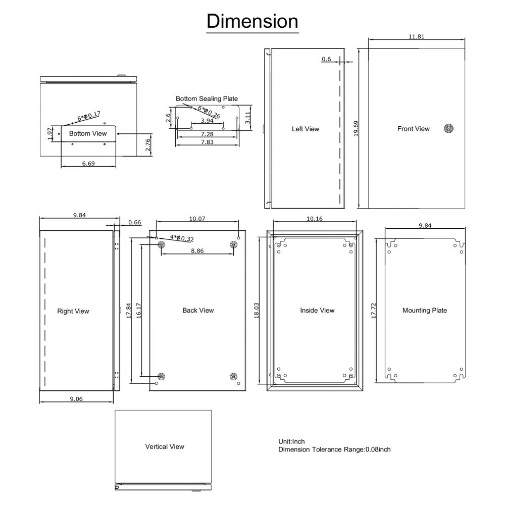 SPT - 20'' VEVOR Steel Enclosure Box for Indoor/Outdoor Use