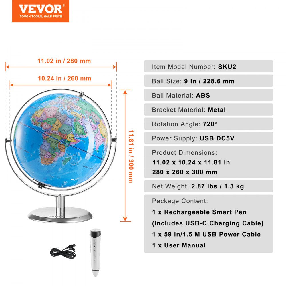 SKU2 - Interactive 9" Talking Globe for Kids' Educational Fun
