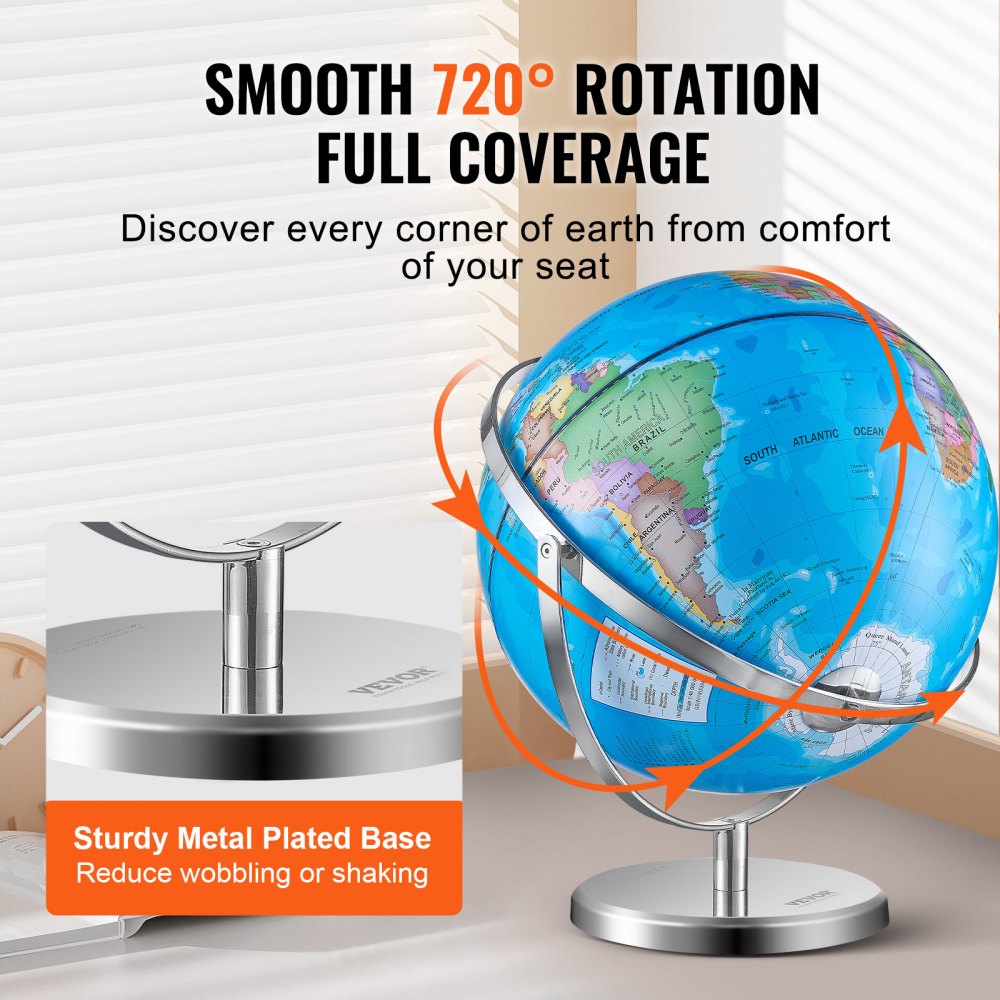 SKU4 - 13" Illuminated Rotating Globe on Metal Stand