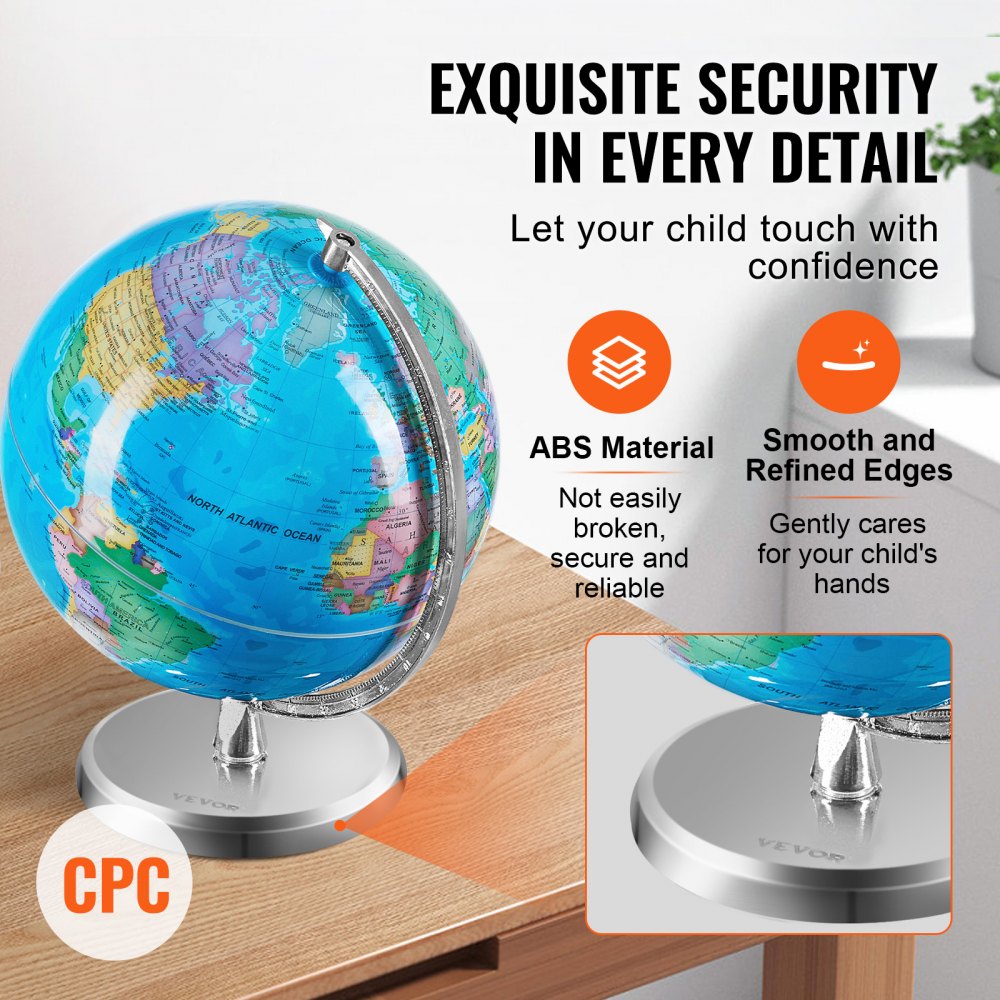 SKU3 - 8" VEVOR Rotating Educational Globe with Sturdy Stand