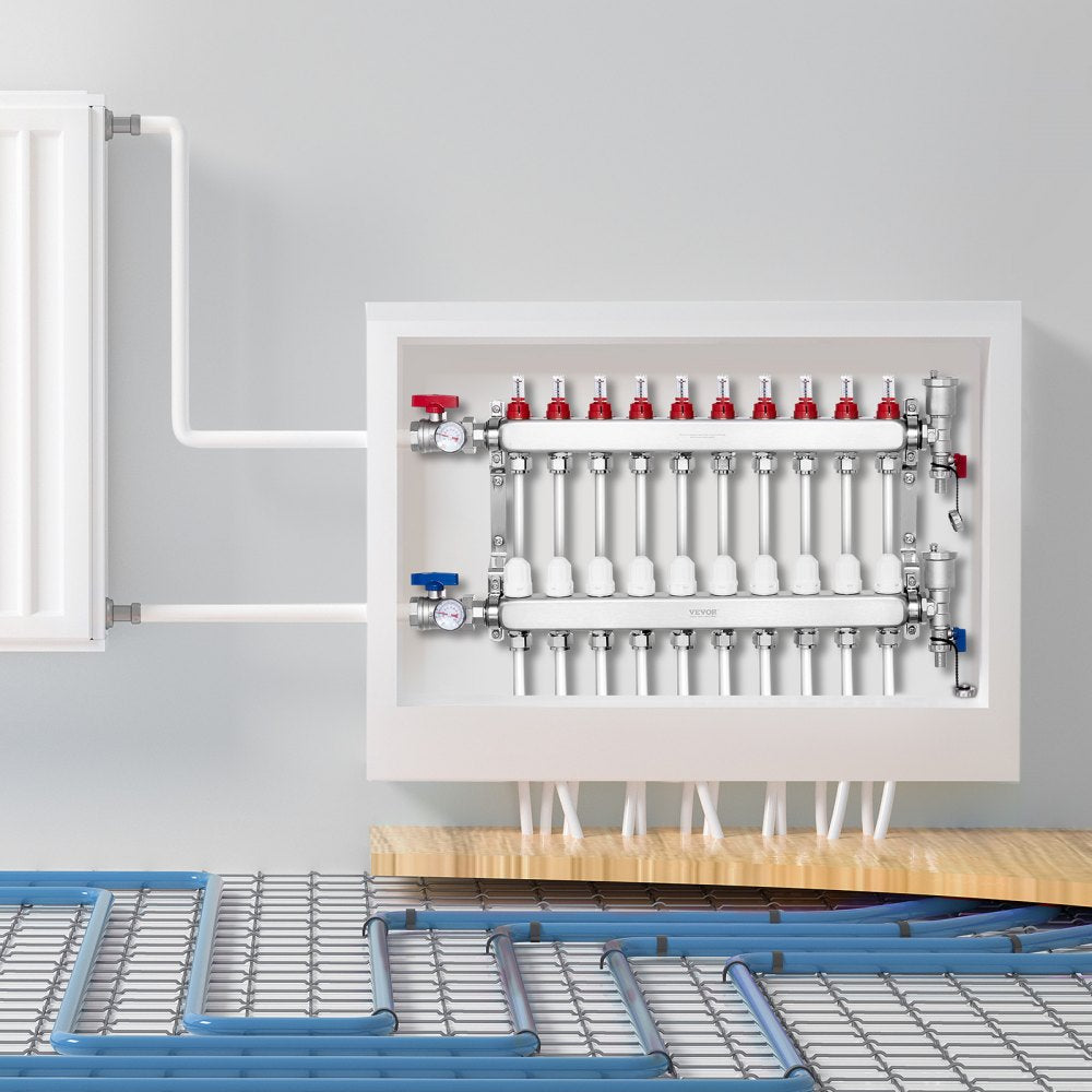 7012-25-10-00-NPT - 10-Branch Stainless Steel Heat Manifold with Flow Meter
