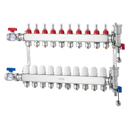 7012-25-10-00-NPT - 10-Branch Stainless Steel Heat Manifold with Flow Meter