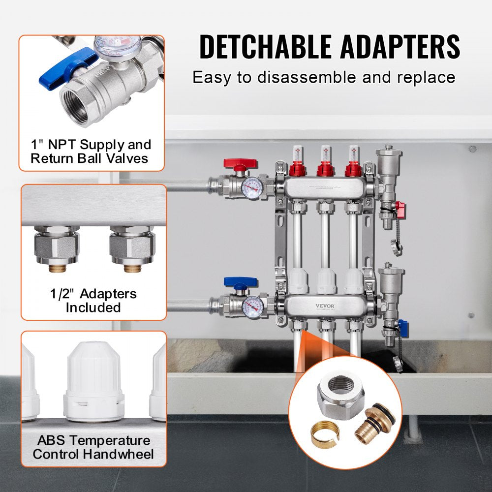 7012-25-03-00-NPT - Durable 3-Branch Stainless Steel Heat Manifold, 5L/min Flow