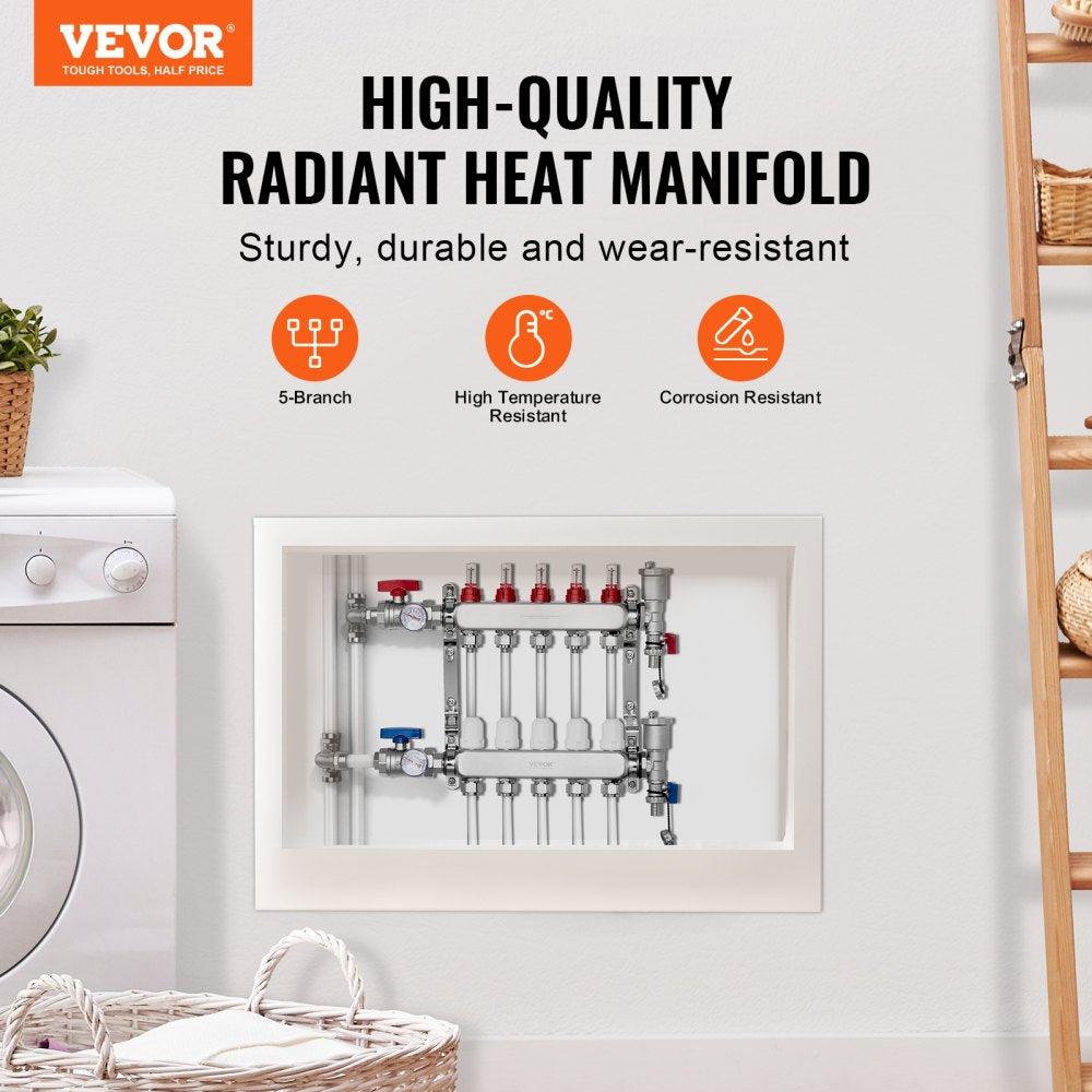 7012-25-05-00-NPT - Durable 5-Branch Stainless Steel Heat Manifold with Gauges