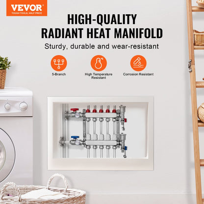 7012-25-05-00-NPT - Durable 5-Branch Stainless Steel Heat Manifold with Gauges