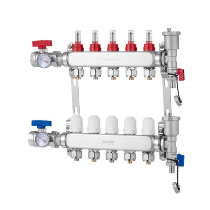 7012-25-05-00-NPT - Durable 5-Branch Stainless Steel Heat Manifold with Gauges