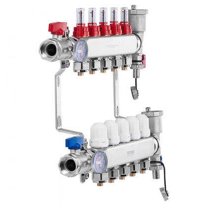 7012-25-05-00-NPT - Durable 5-Branch Stainless Steel Heat Manifold with Gauges