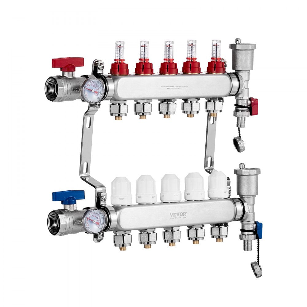 7012-25-05-00-NPT - Durable 5-Branch Stainless Steel Heat Manifold with Gauges
