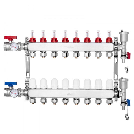 7012-25-08-00-NPT - Stainless Steel 8-Branch Heat Manifold with Flow Control