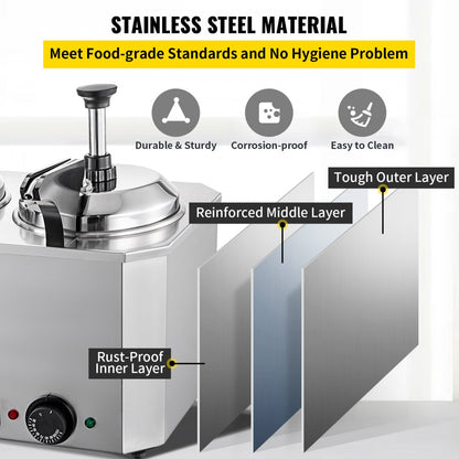 010322835067 - Stainless Steel Cheese Warmer & Dispenser with Dual Spout, 5.28 Qt