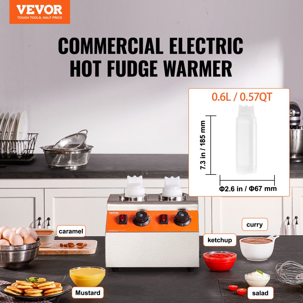 CH-02 - VEVOR Double-Bottle Sauce Warmer, 86-185°F Adjustable Temperature