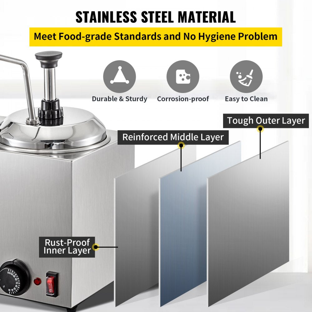 010569312091 - 4.8Qt Stainless Steel Cheese Warmer with 1300W Pump