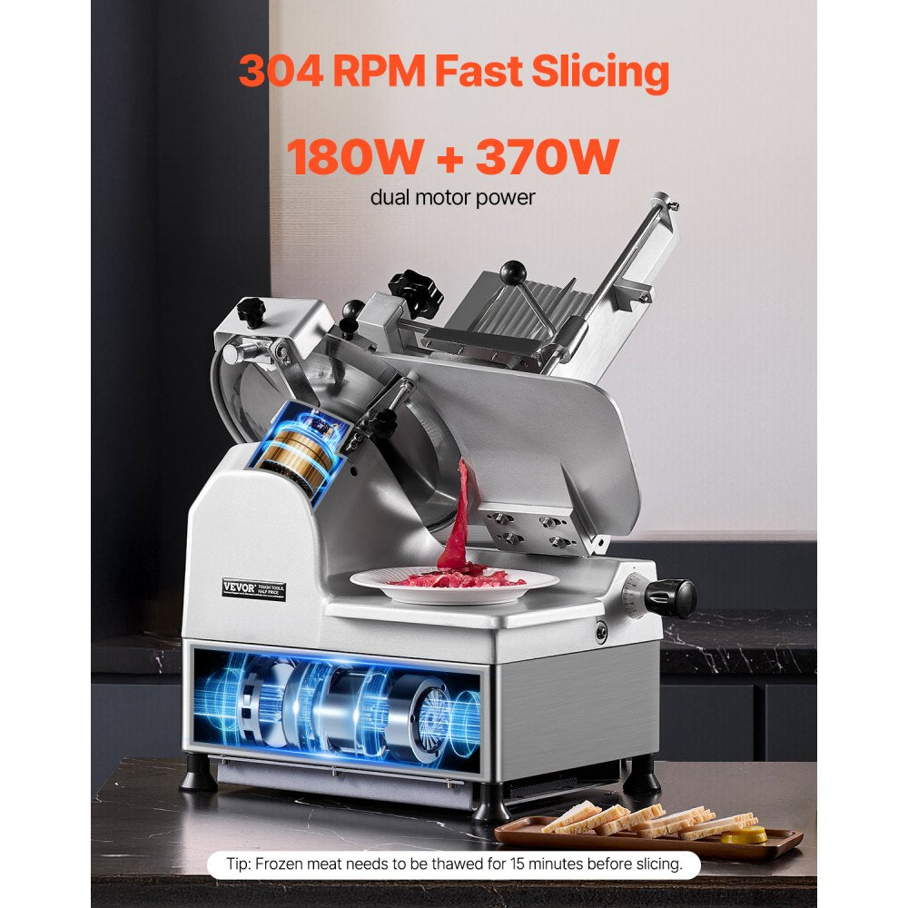 BH-300 - 12" Electric Meat Slicer with 550W Power, Adjustable Thickness