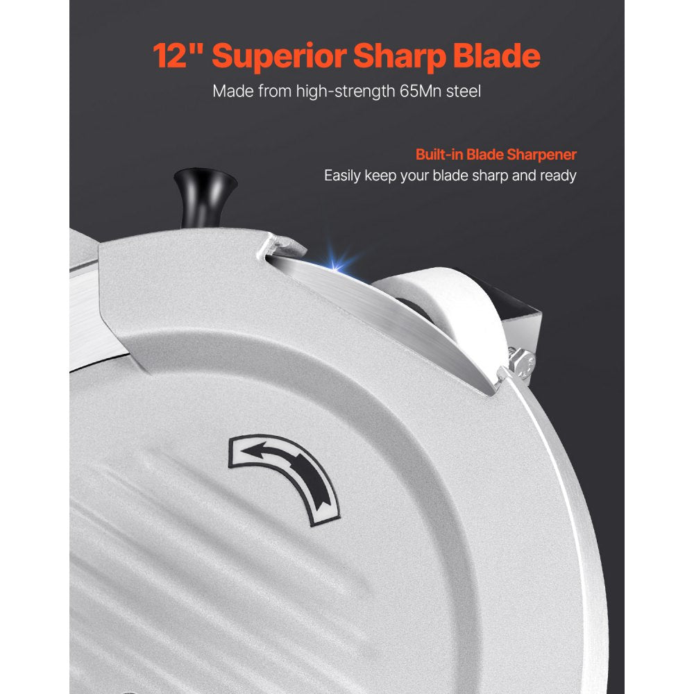 BH-300 - 12" Electric Meat Slicer with 550W Power, Adjustable Thickness
