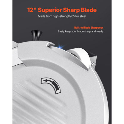 BH-300 - 12" Electric Meat Slicer with 550W Power, Adjustable Thickness