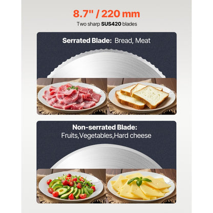 1A-FS204 - 8.7" Electric Meat Slicer, 180W Adjustable Thickness