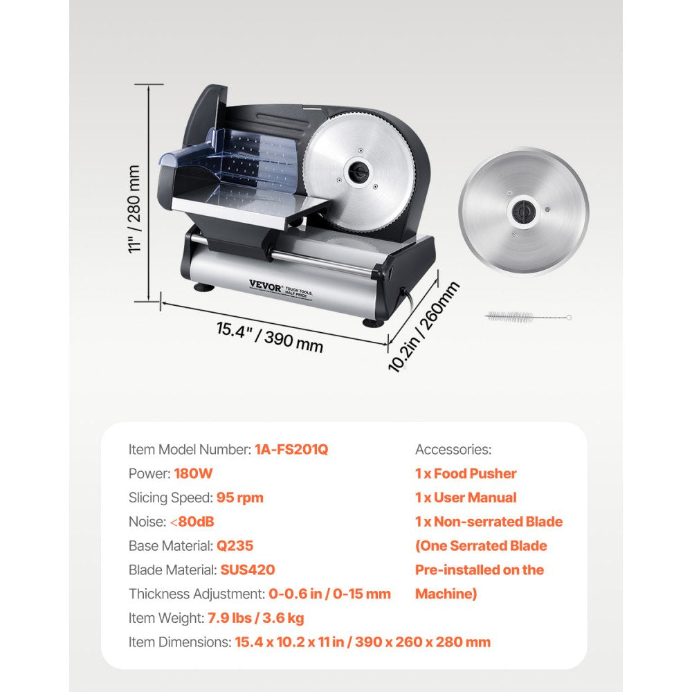 1A-FS201Q - 7.5" Electric Meat Slicer, 180W, Adjustable Thickness for Easy Cutting