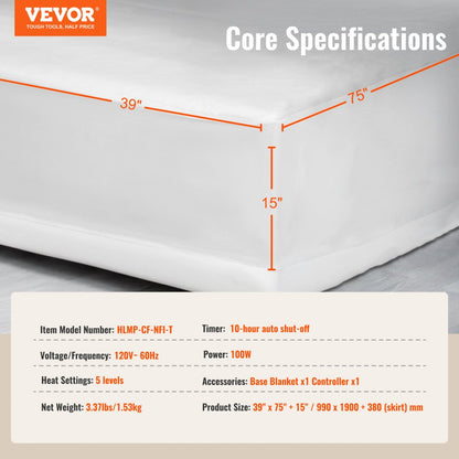 HLMP-CF-NFI-T - Heated 39x75" Coral Fleece Mattress Pad with Safety Features