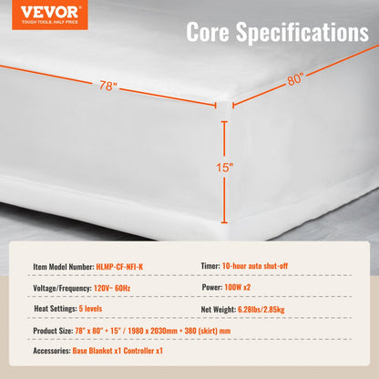 HLMP-CF-NFI-K - King Electric Mattress Pad with Adjustable Heat Settings