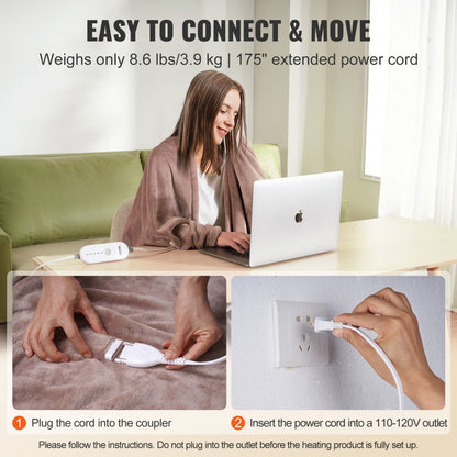 HLB-NFI-KF - 100" x 90" VEVOR Electric Throw Blanket for Even Warmth
