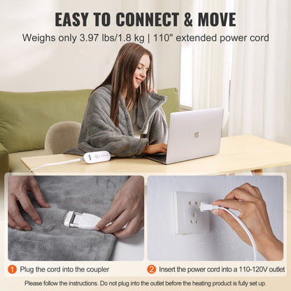 HLT1-NFI-F - 50"x60" VEVOR Electric Heated Throw, Soft Flannel & Sherpa