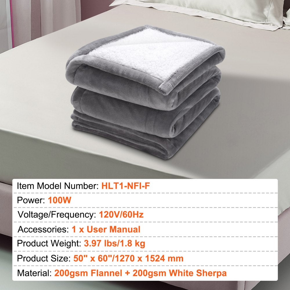 HLT1-NFI-F - 50"x60" VEVOR Electric Heated Throw, Soft Flannel & Sherpa