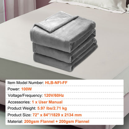 HLB-NFI-FF - 72"x84" Flannel Heated Blanket with 5 Settings and Auto-Off