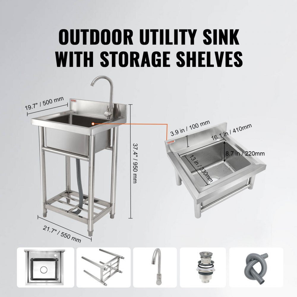 S1 - 8.8-Inch Deep Freestanding Stainless Steel Sink with Adjustable Legs