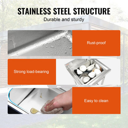 S1 - 8.8-Inch Deep Freestanding Stainless Steel Sink with Adjustable Legs