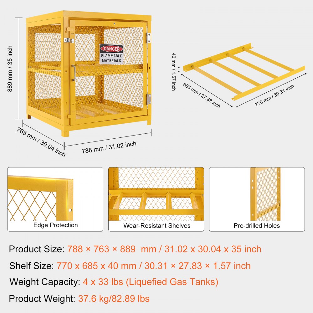 SS-QPG - 31.02"x30.04"x35" Yellow Steel Cylinder Storage Cabinet