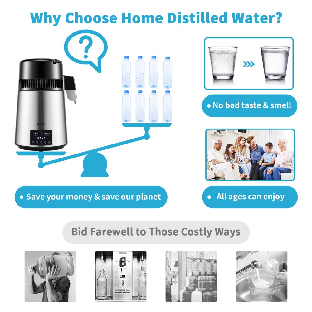 YMK40230 - 4L VEVOR Water Distiller with Dual Temp Display & Timer