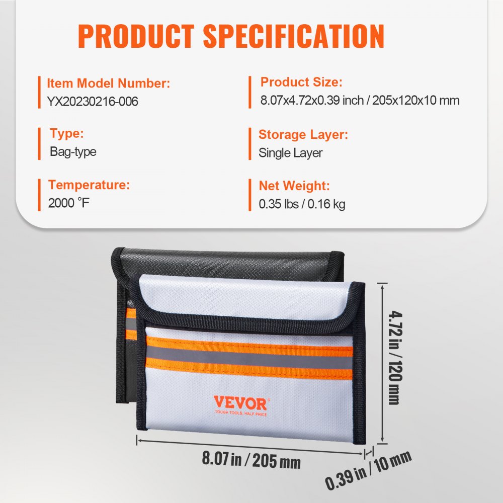 YX20230216-006 - 8"x5" Fireproof & Waterproof Document Bag