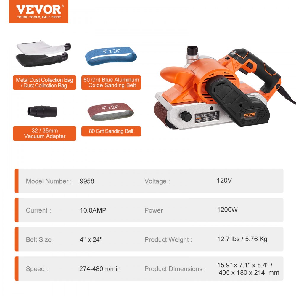9958 - VEVOR 10A Belt Sander 4” x 24” with Variable Speed & Dust Collection