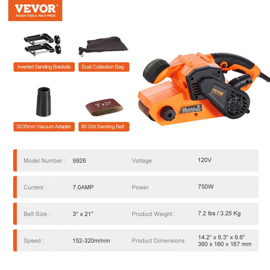 9926 - 3" x 21" VEVOR 7AMP Belt Sander with Dust Collection