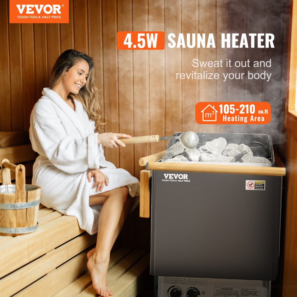 SCA-45NS - 4.5KW VEVOR Sauna Heater, 105-210 cu ft, Stainless Steel