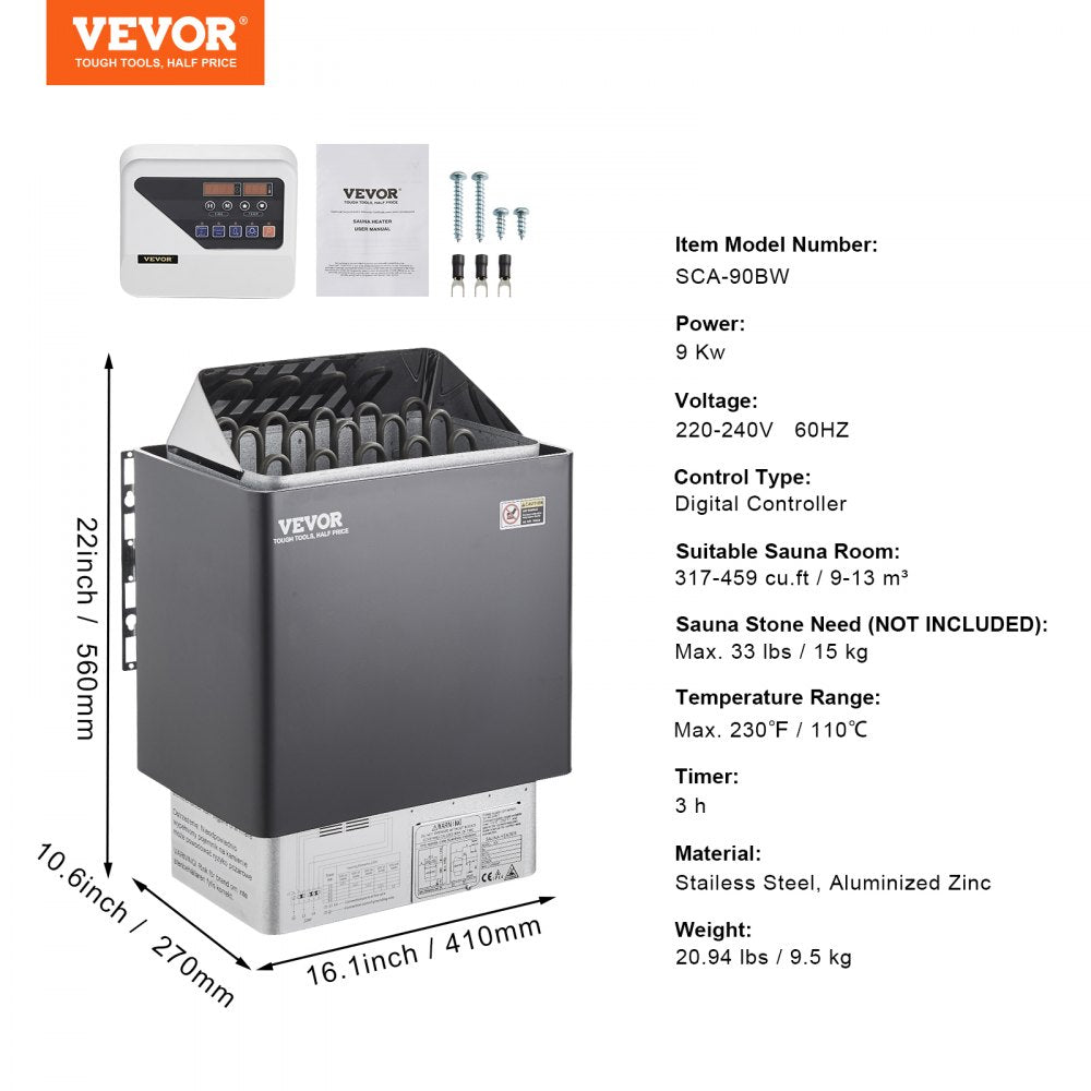 SCA-90BW - 9KW VEVOR Electric Sauna Heater with External Controller