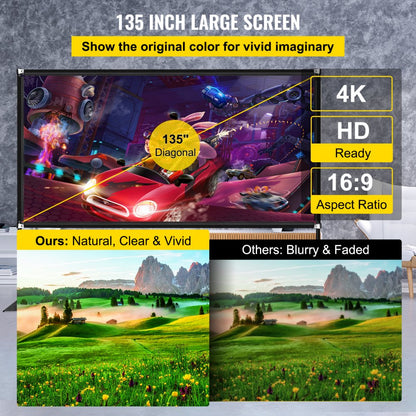 010998247376 - 135" VEVOR Portable 4K HD Projector Screen for Indoor & Outdoor
