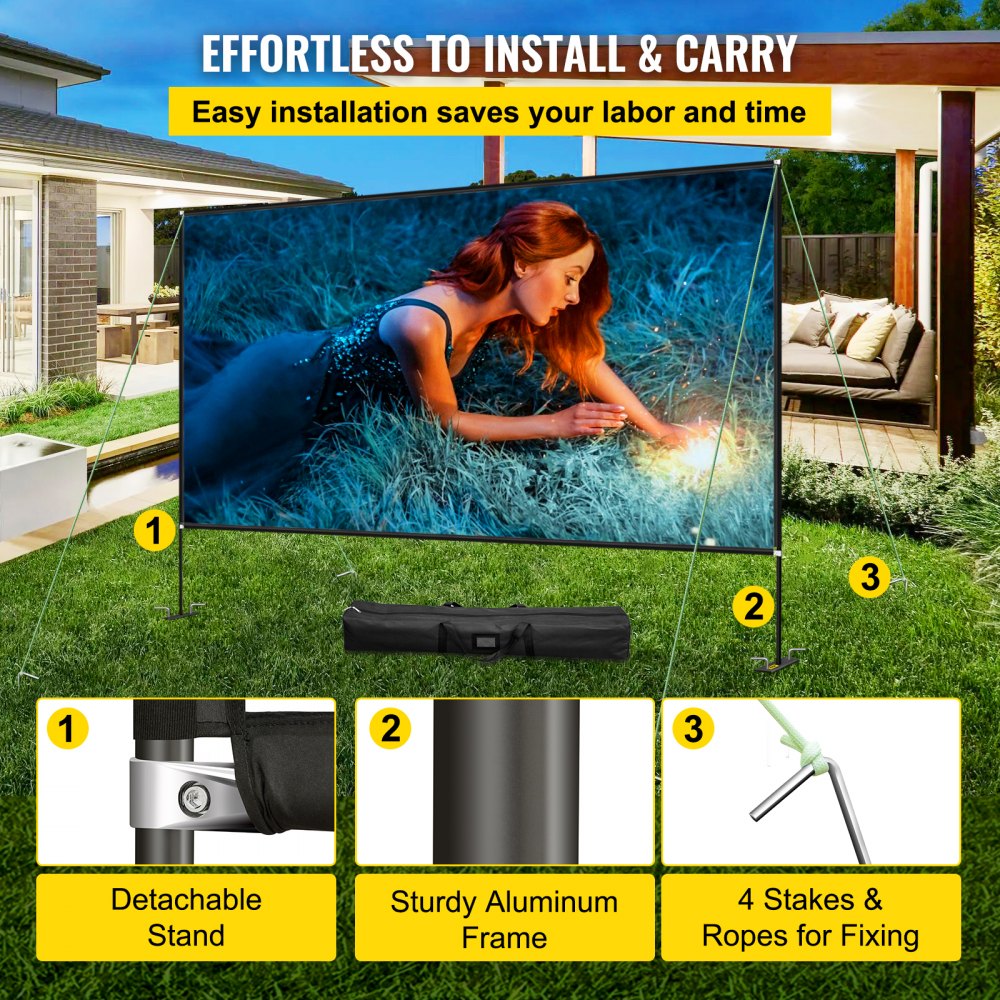 010998247376 - 135" VEVOR Portable 4K HD Projector Screen for Indoor & Outdoor